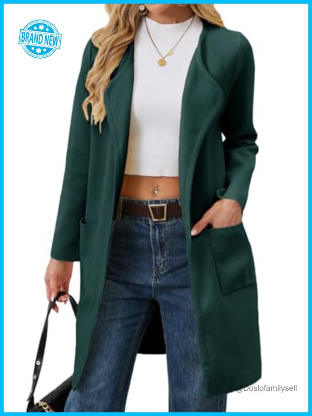 Open Front Knit Long Cardigan Sweater Coatigan Wide Lapel Patch Pockets